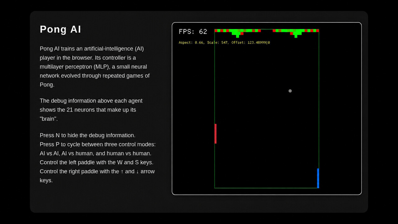Pong AI running the trained neural-network player in the browser